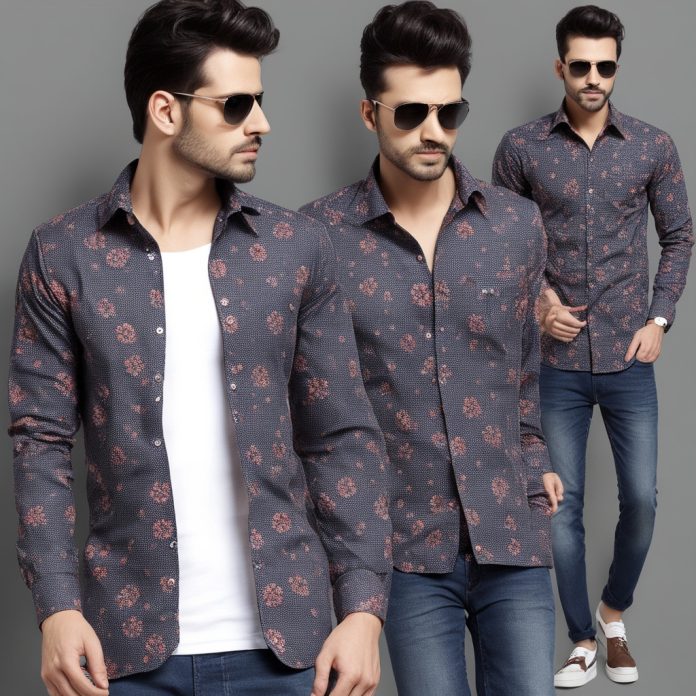 Flower Style Casual Men Shirt